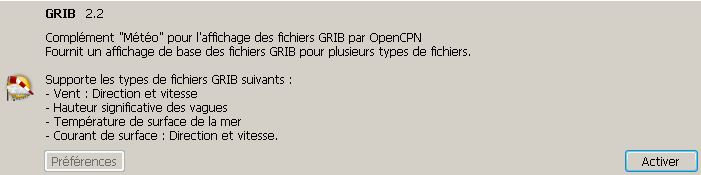 Plugin Grib activation